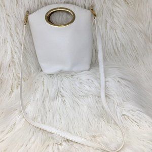 Gucci Metal Handle Embossed Leather Handbag Bucket White Vtg DISTRESSED Inside